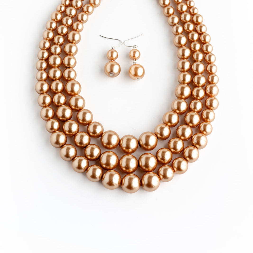 THREE STRAND PEARLS AND EARRINGS